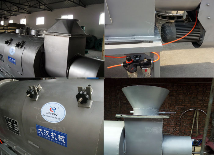 氣旋篩：電機，進料口，氣壓裝置等特寫圖片